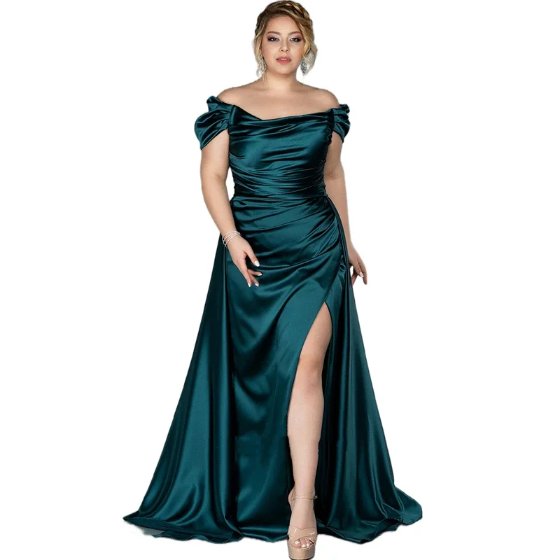 Elegante cetim sereia vestido de noite com trem destacável fora do ombro lado split sexy vestido formal personalizado feminino baile de formatura robe