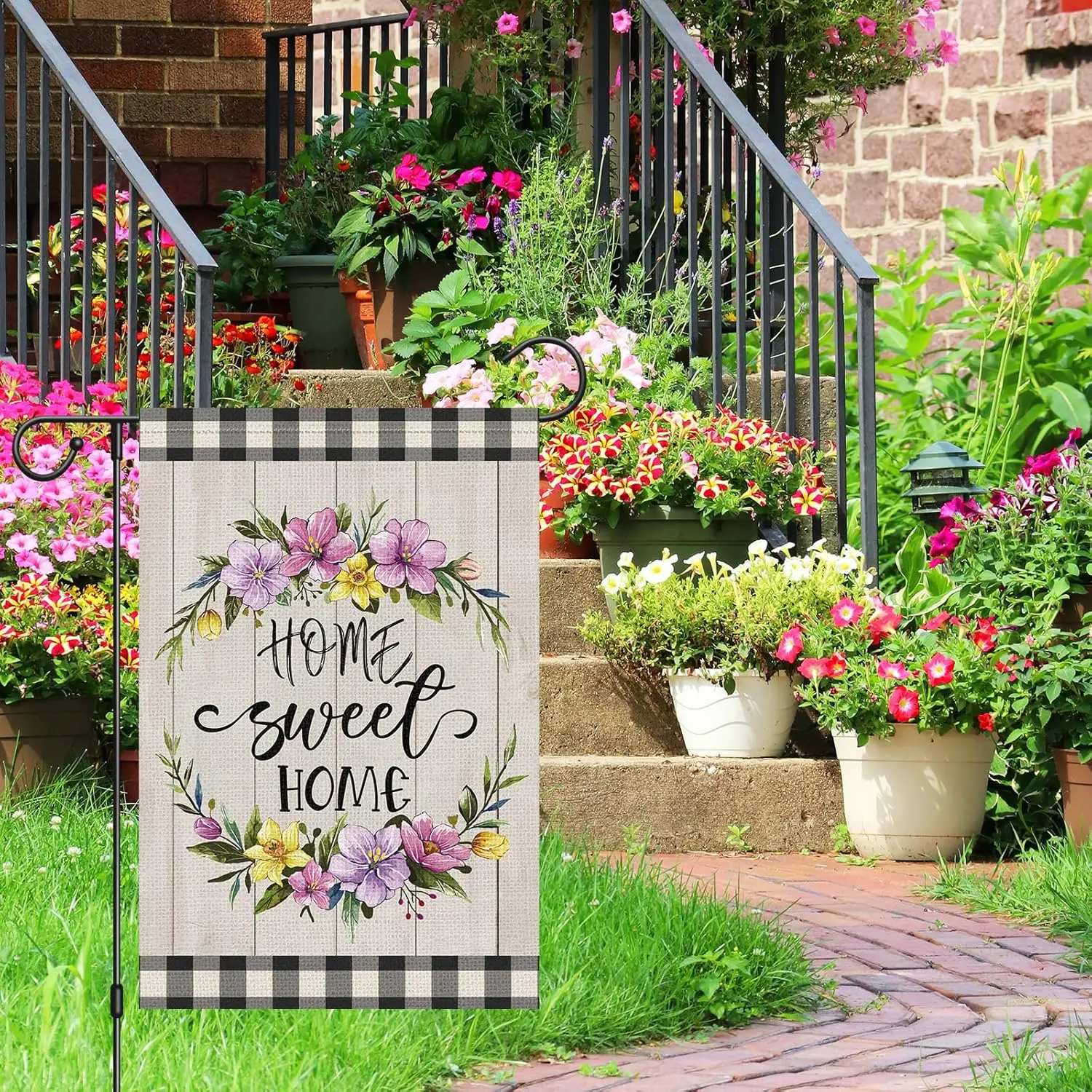 Heyfibro Home Sweet Home Spring Garden Flag Spring Summer Flowers Wreath Garden Flags 12 x 18 Inch Burlap Double Sided Vertical