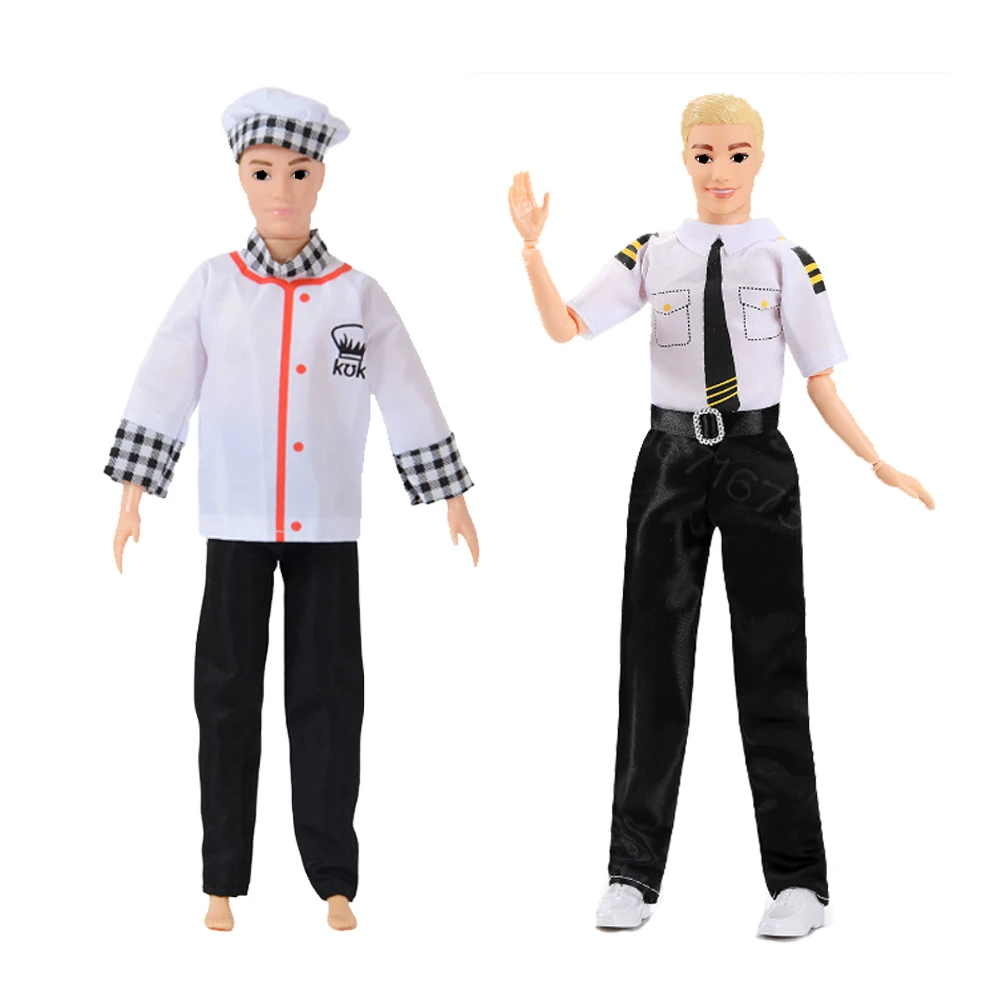 4-حزمة من ملابس الدمى الذكور مقاس 11.81 بوصة - الشيف، الكابتن، الطبيب، زي الشرطة للعب الأدوار وإكسسوارات الدمية المصنوعة من ملابس الدمية