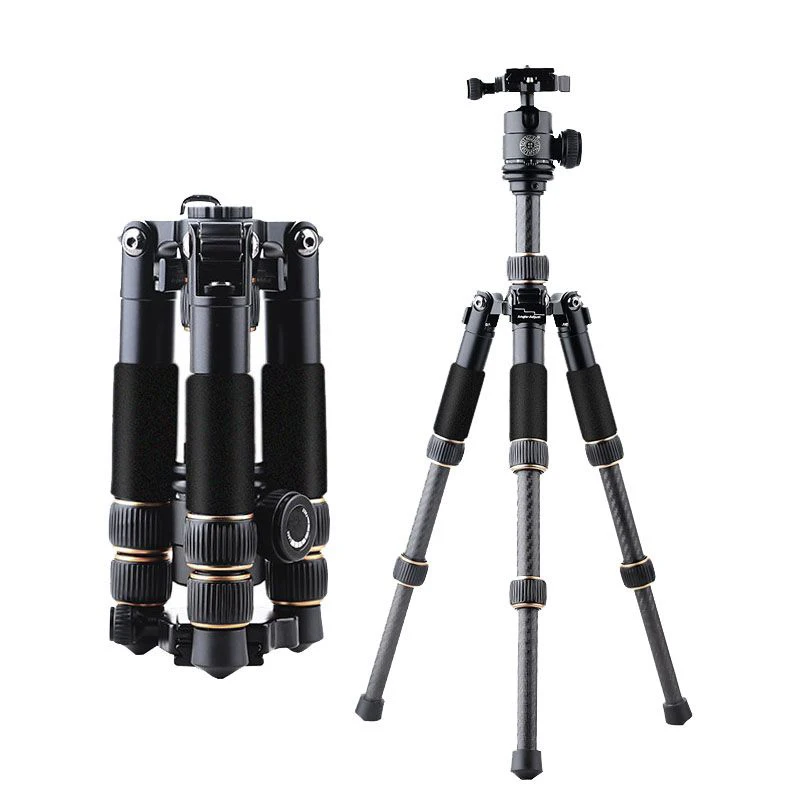 QZSD Q166C Mini Professional Carbon Fiber Camera Tripod Extendable Travel Video Tripod with Ball Head and Quick Release Plate