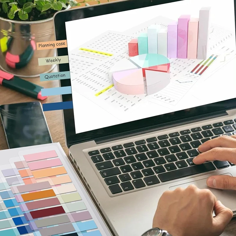 Tabs Sticky Note graváveis, pastas, guias anotação, marcadores de página, classificar arquivos, 120 cores, 2400 pcs