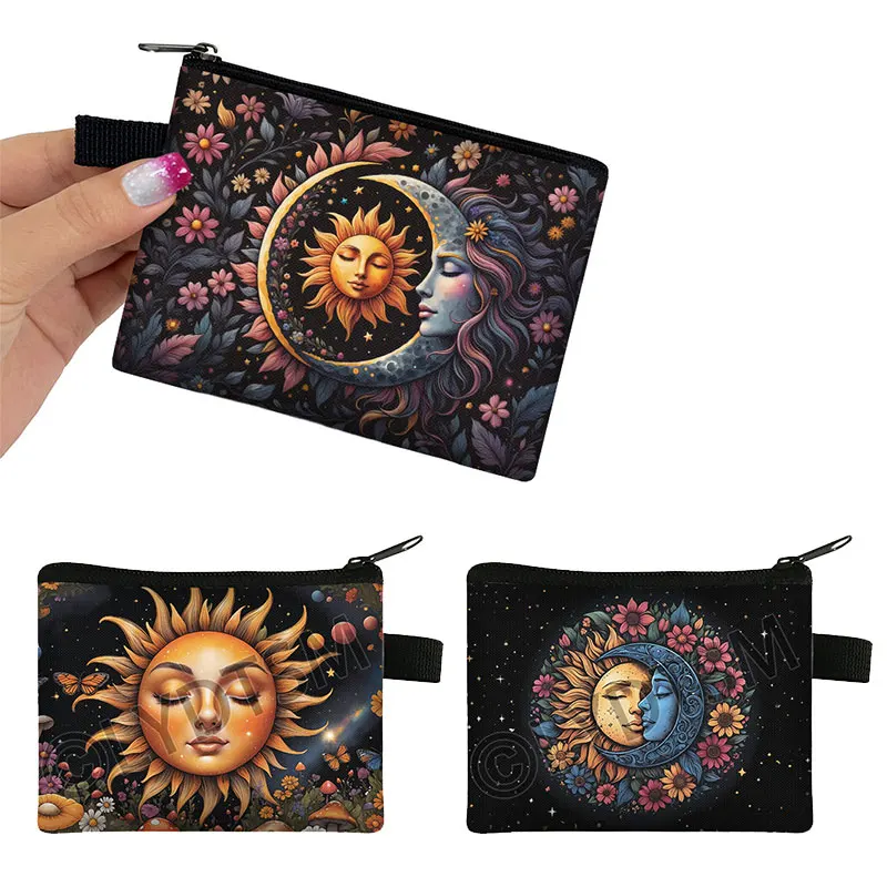 

Mysterious Sun and Moon Print Coin Bag Women Wallet ID Credit Cards Earphone Holder Ladies Money Bag Zipper Pouch