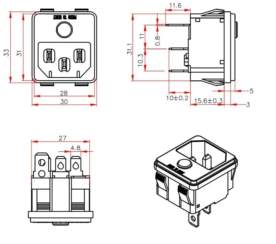 KUOYUH 88D Series 5A Plug overload protectors button switch miniature circuit breakers（1Pack）