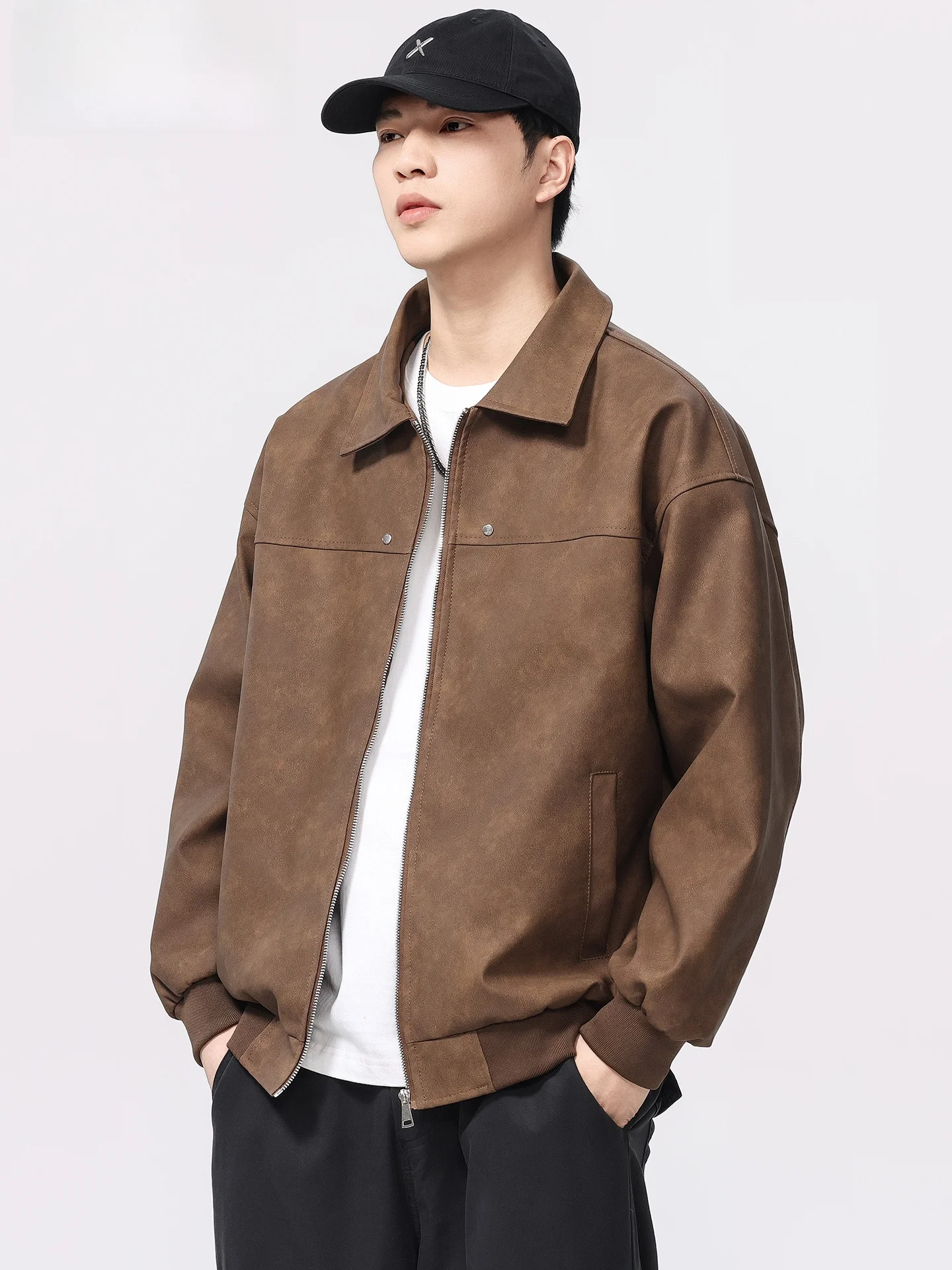 

Retro American PU Leather Jaet Men's Loose Fit Sli Casual Outerwear Autumn 2025 New Trend Brand Faionable