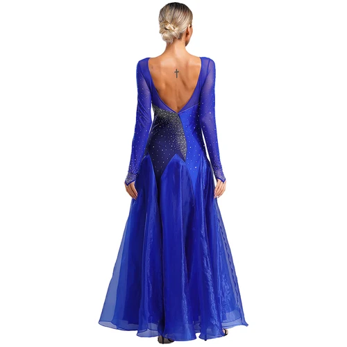 Imagen 2 del producto Vestido de baile de salón para mujer, ropa de baile moderna estándar de competición, trajes de escenario modernos de vals Tango Foxtrot de manga larga