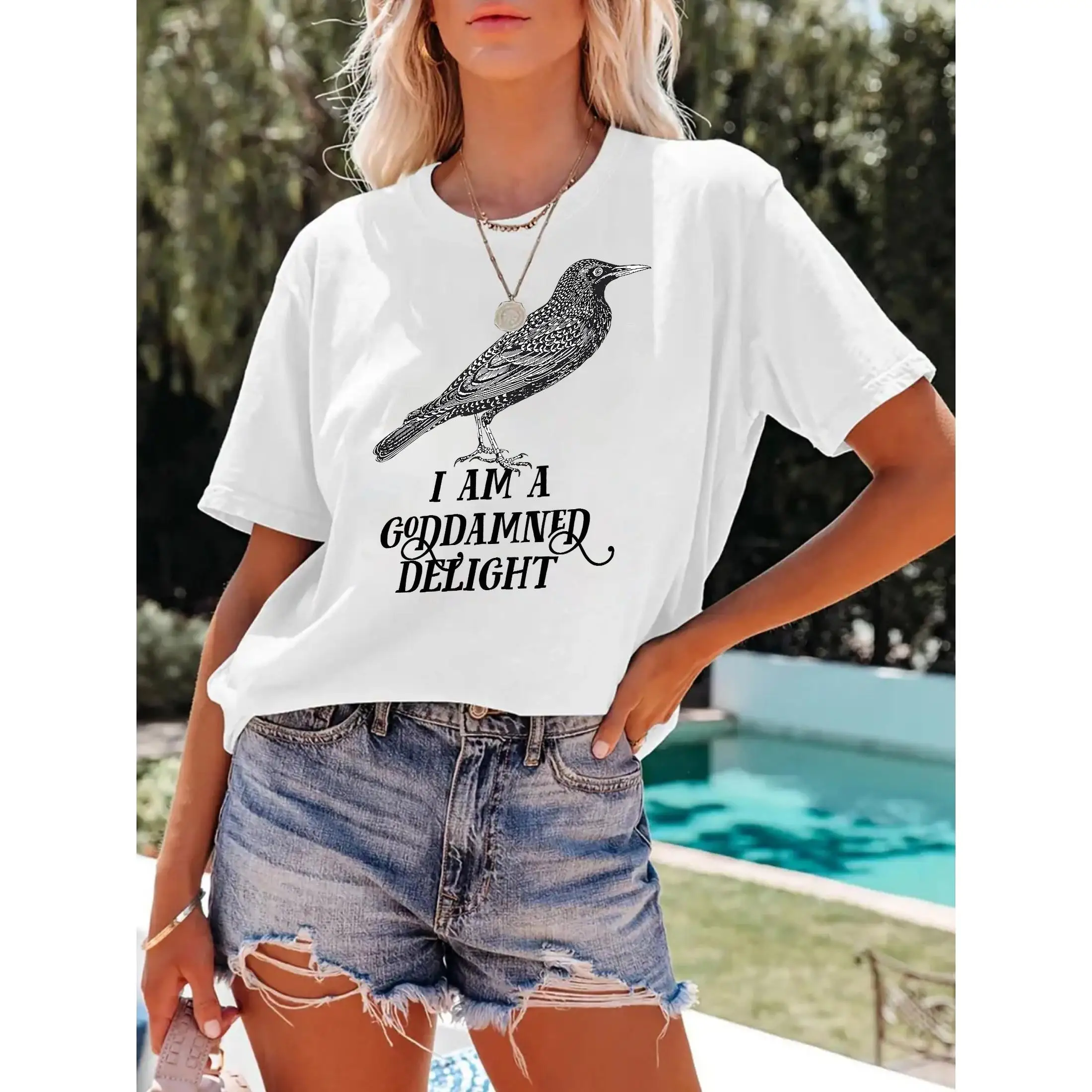 

Bold and Empowering T - Shirt: Celebrate Self - confidence with "I AM A GODDAMNED DELIGHT" and Bird Graphic
