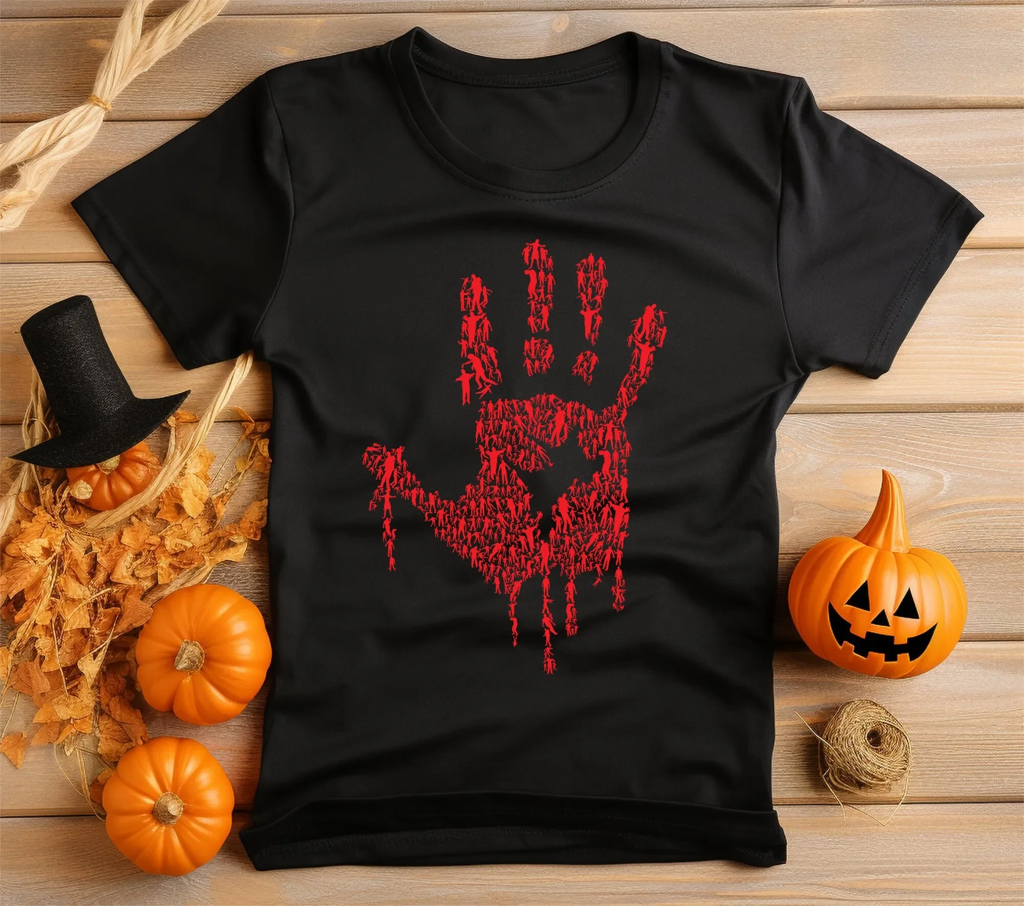 Zombie Blood Drip Hand Print T Shirt 100 Cotton Black Halloween Men s Women Fancy Dress Horror