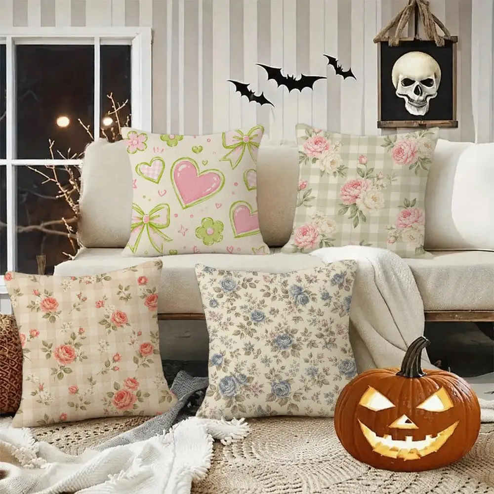 Sweet Pastel Floral Pattern Cushion Cover Halloween decoration trick or treat cushion cover, ghost, pumpkin head, bat decoration