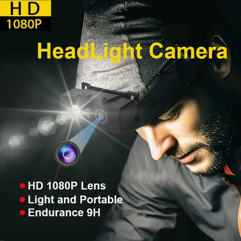 HD 1080P Mini Headlamp Camera Built-in Battery USB Rechargeable Multifunction Head Flashlight For Camping Fishing Hidden TF Card