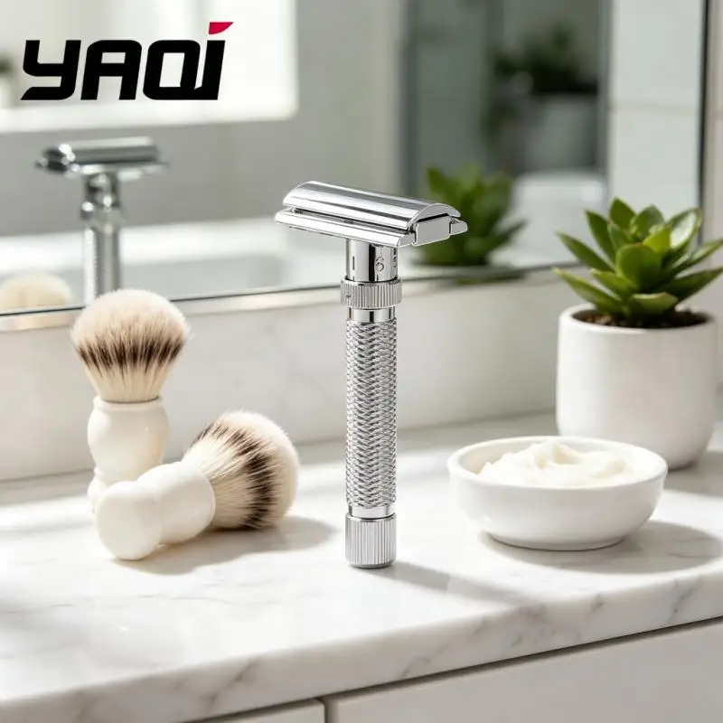 YAQI Adjustable Safety Razor Double Edge DE Razor  Polished Chrome Diamond Grip Handle for Men Wet Shaving
