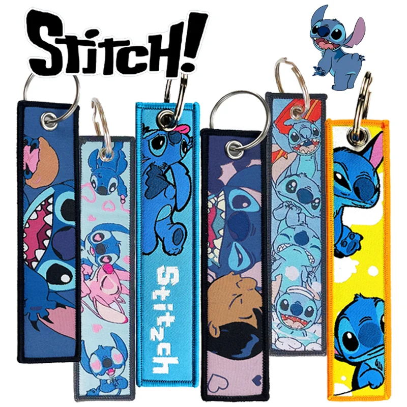 Porte-clés brodé Disney Stitch, porte-clés Anime, étiquette prédire, mode, décoration de sac à dos, accessoires de bijoux, cadeaux