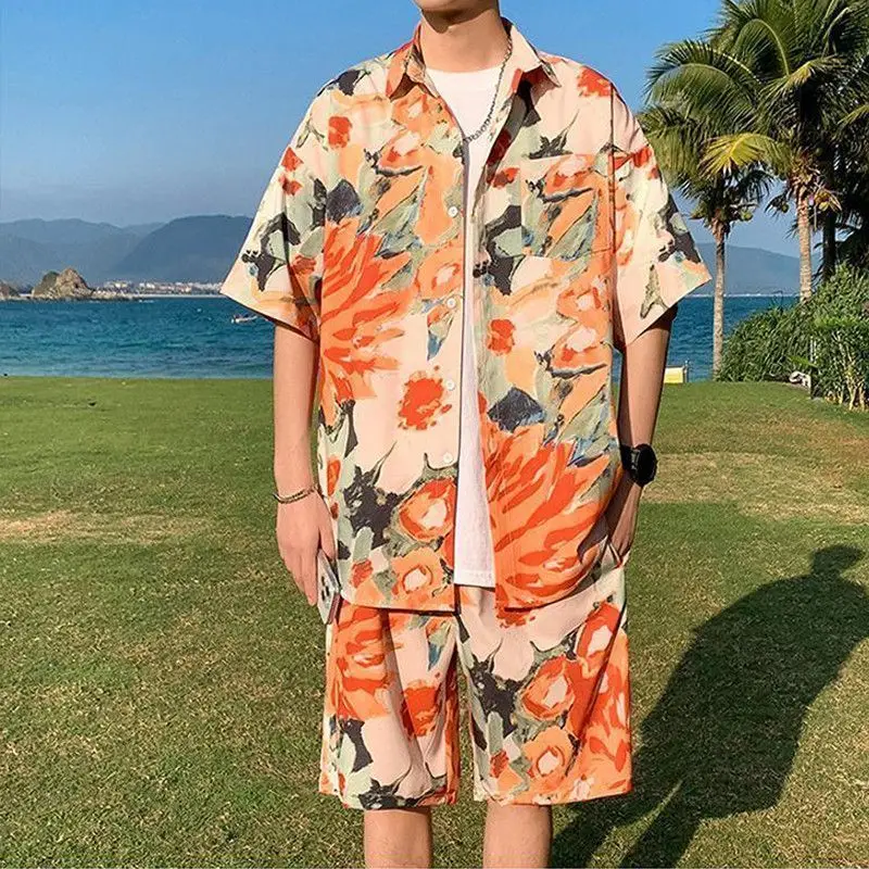 

Beach Short-sleeved Flower Shirt Men's Seaside Vacation Quick-drying Cool Large-size Suit Sanya Style Shirt Temperament Fashion