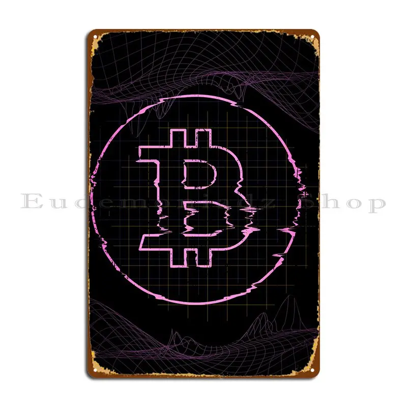 Bitcoin Glitch Logo Metal Sign Designs Living Room Decoration Garage Garage Tin Sign Poster