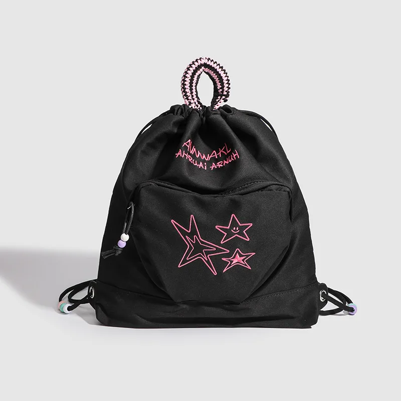 2024 New American Vintage Women Backpacks Casual Female Embroidery Letter Bagpack Large Capacity Handbags Y2K Drawstring Bags
