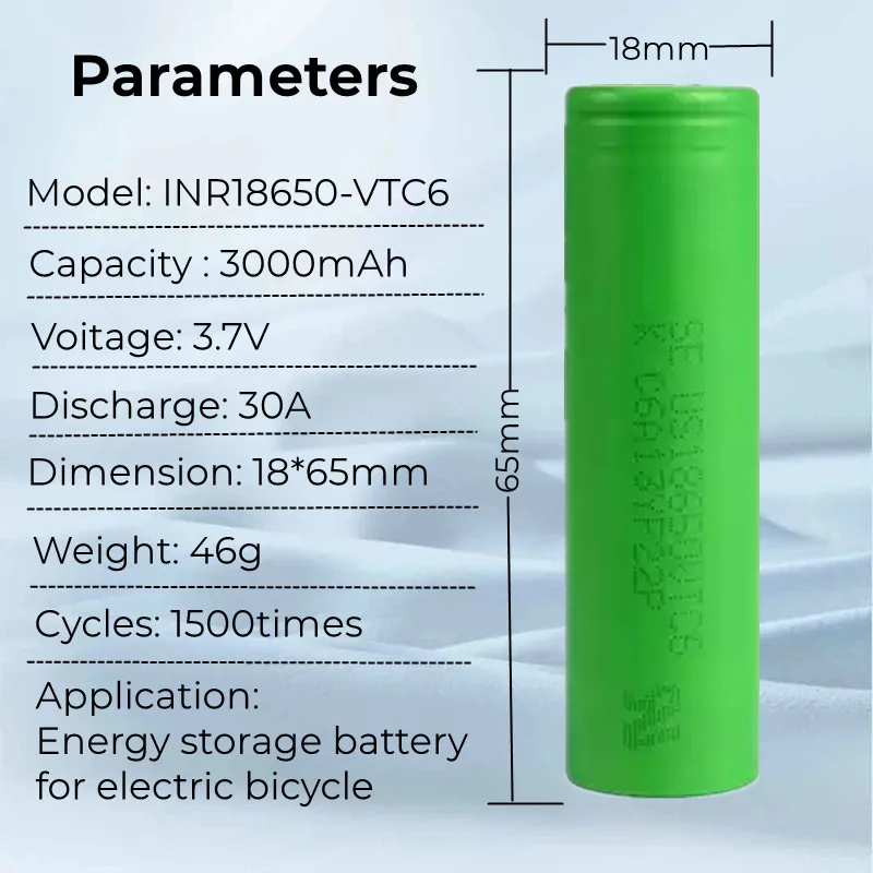 20PCS Original 3.7V li-ion Battery 18650 VTC6 3000mAh  30A battery for authentic Sony Murata US18650VTC6 rechargeable bateria