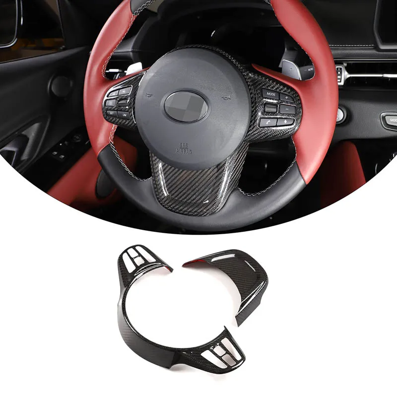 For Toyota GR Supra A90 2019-2022 Car Styling Real Carbon Fiber Steering Wheel Decorative Frame Sticker Car Accessories 2 Pcs