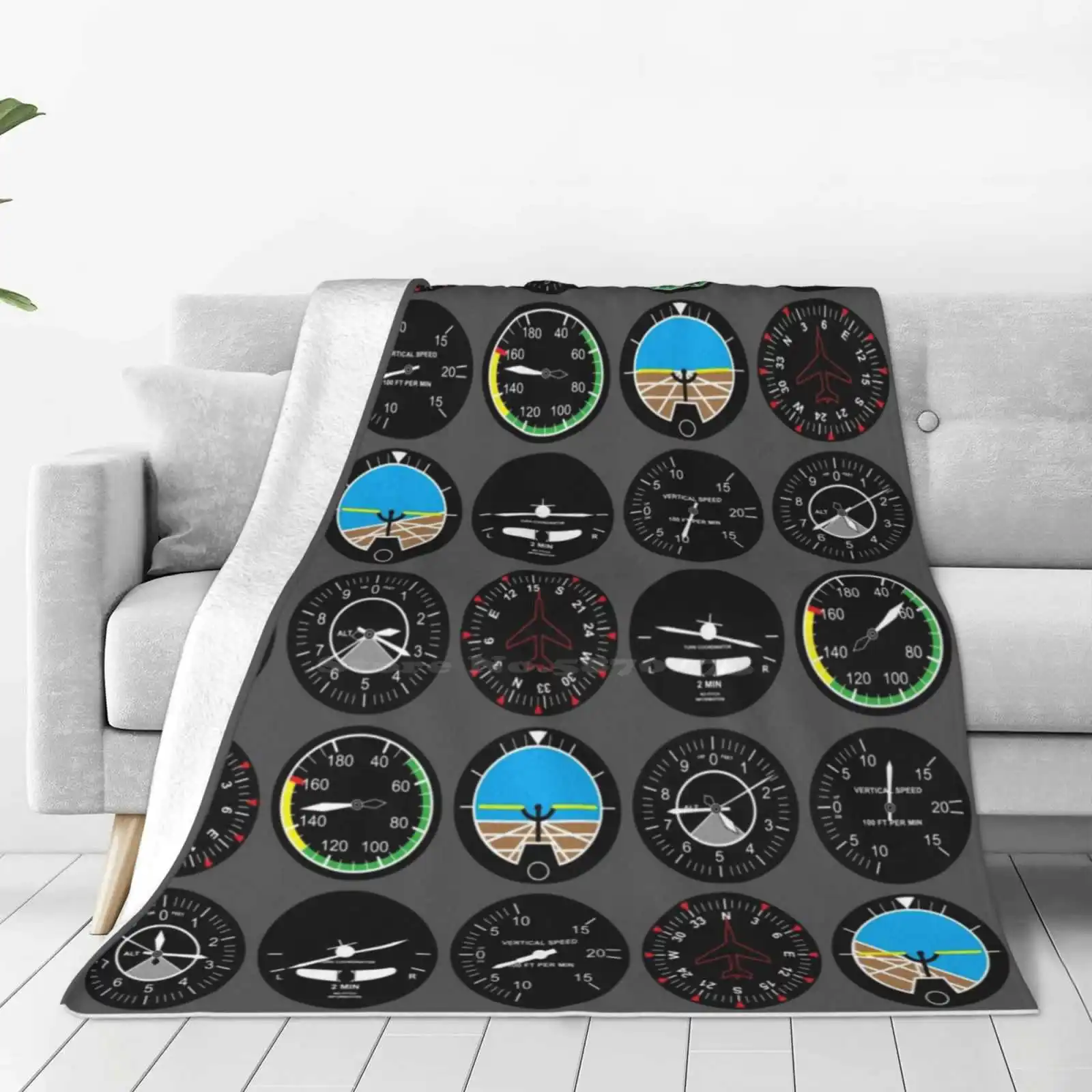 Flight Instruments Creative Design Light Thin Soft Flannel Blanket Aviation Aircraft Pilot Flying Airplane Aerospace