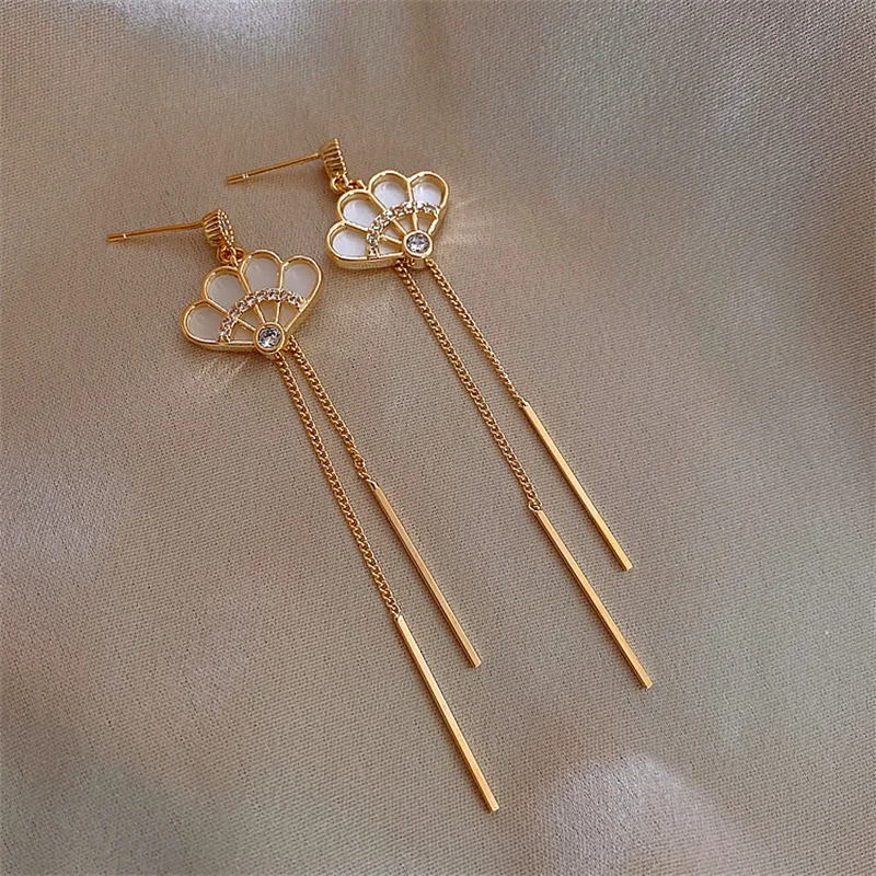 Brincos de Moda em Formato de Leque para Mulheres, Brincos Longos com Borla, Novidade 2026, Acessórios de Joalheria Feminina para Festas com Estilo Sofisticado