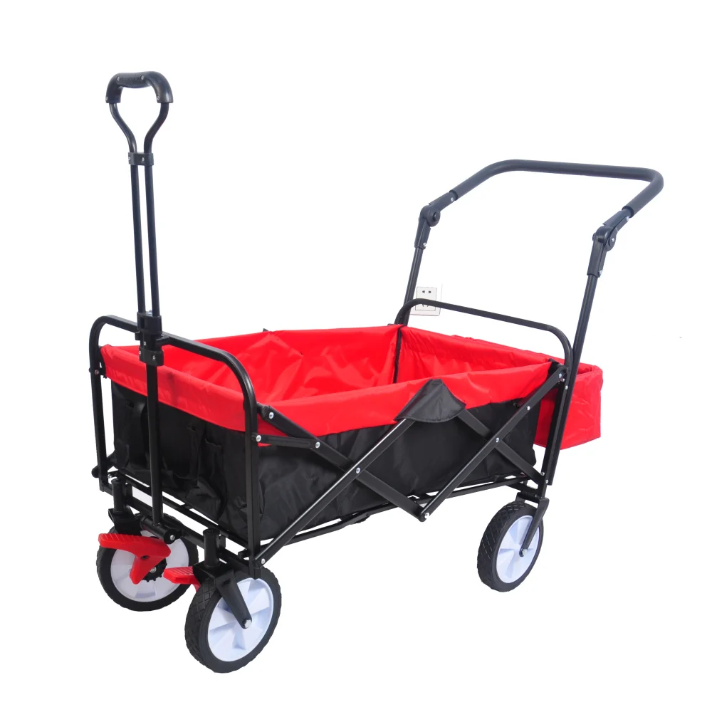 

folding wagon Collapsible Outdoor Utility Wagon, Heavy Duty Folding Garden Portable Hand Cart, Drink Holder, Adjustable Handles