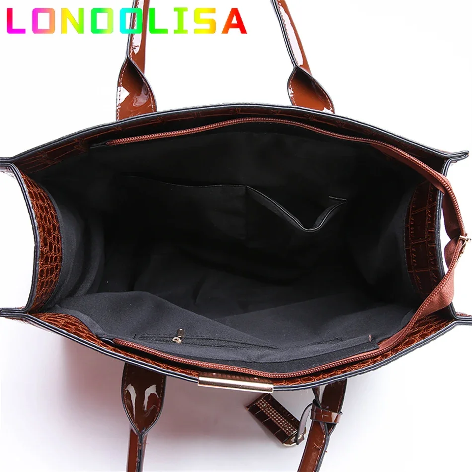 Pantent Leather Crocodile Handbags Female Crossbody Shoulder Messenger Bag for Women 2024 High Quality Ladies Luxury Handle Tote