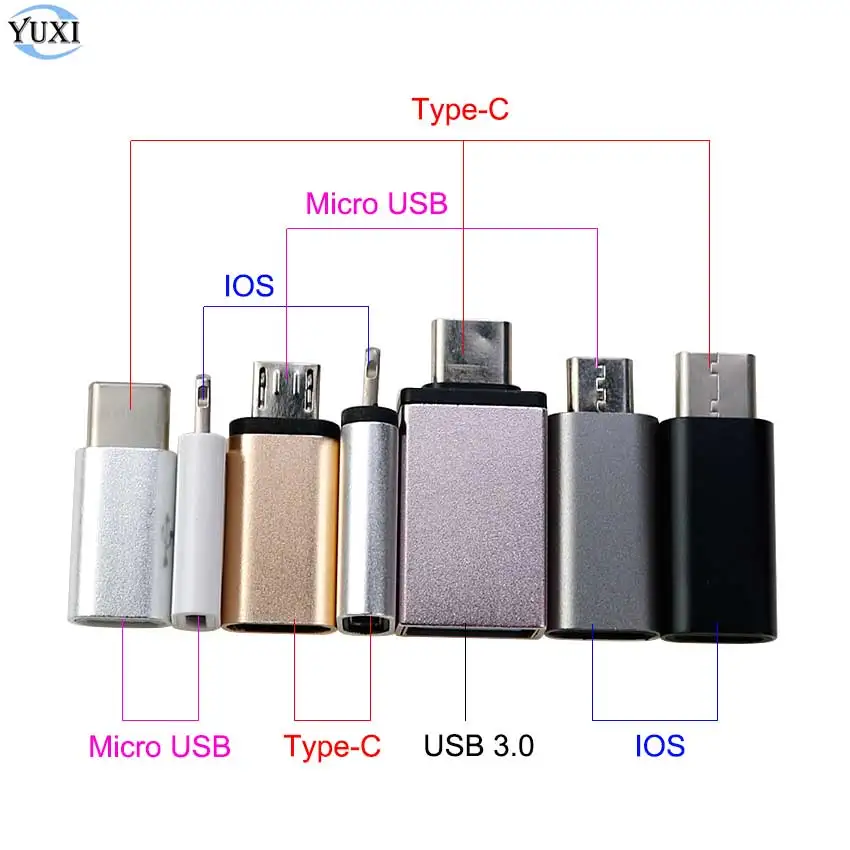 

YuXi 5pcs For iPhone Type-C Adapter to Micro USB / USB 3.0 Type C For IOS/Android Data Cable Converter Adapter