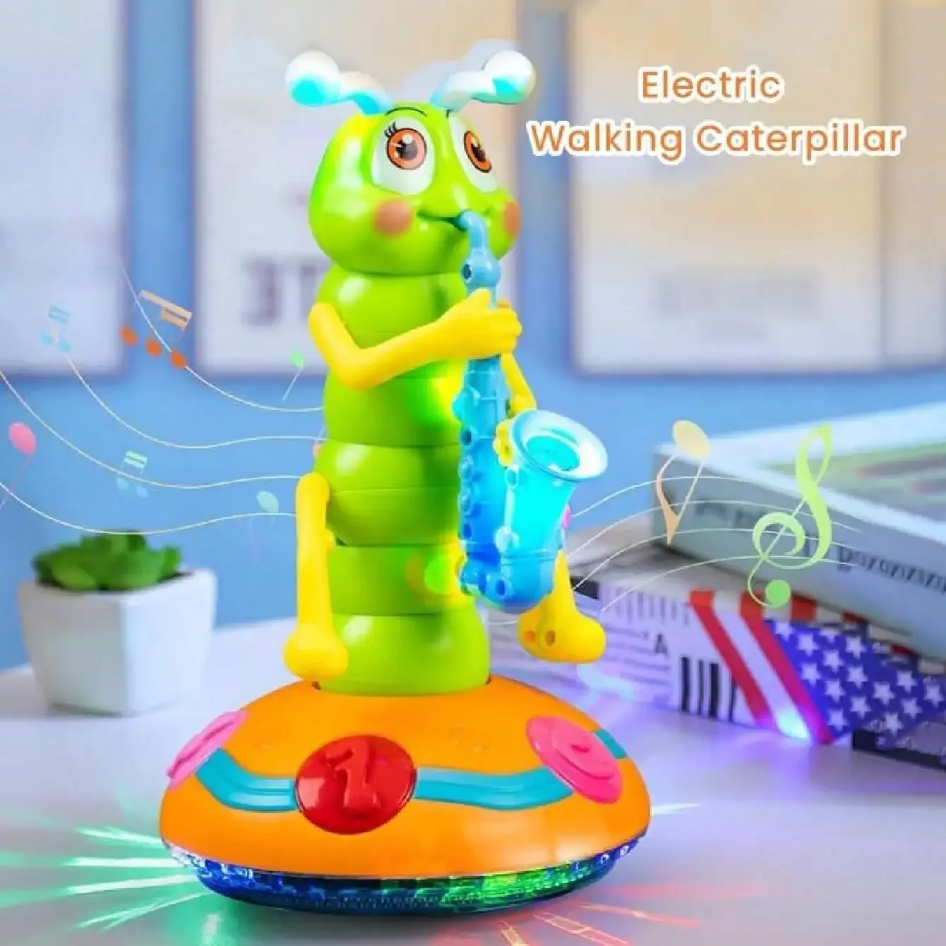 1pc LED Dancing Caterpillar Sax Toy, Musical Baby Sensory Gift for Toddlers Boys Girls, Birthday Present (Random Color)