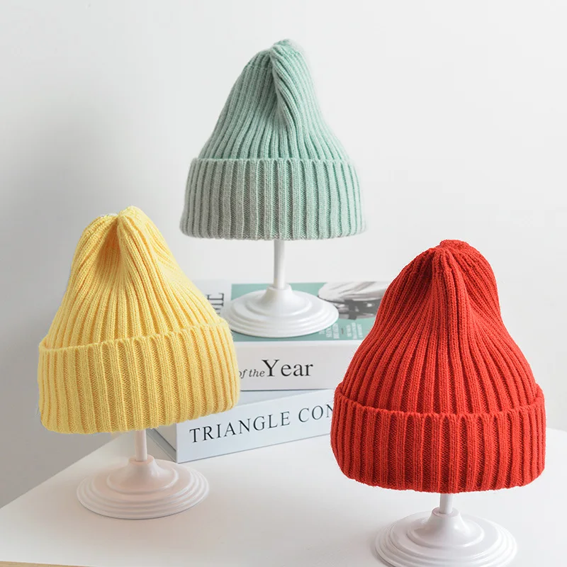 Solid Color Baby Beanie Winter Warm Toddler Knitted Hat Soft Woolen Children Crochet Bonnet 0-3year Girl Boy Kids Skullies Cap