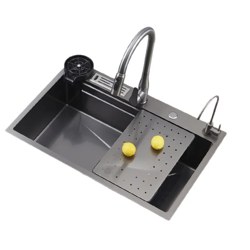 Stainless steel honeycomb knife holder sink sink honeycomb flying rain waterfall kitchen vegetable basin large single slot