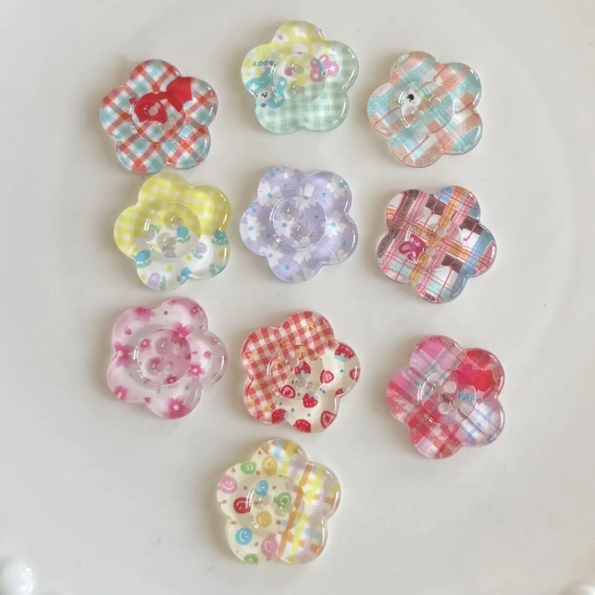 Dopamine fresh and transparent printing flower button DIY handmade clothing socks mobile phone case decorative accessories