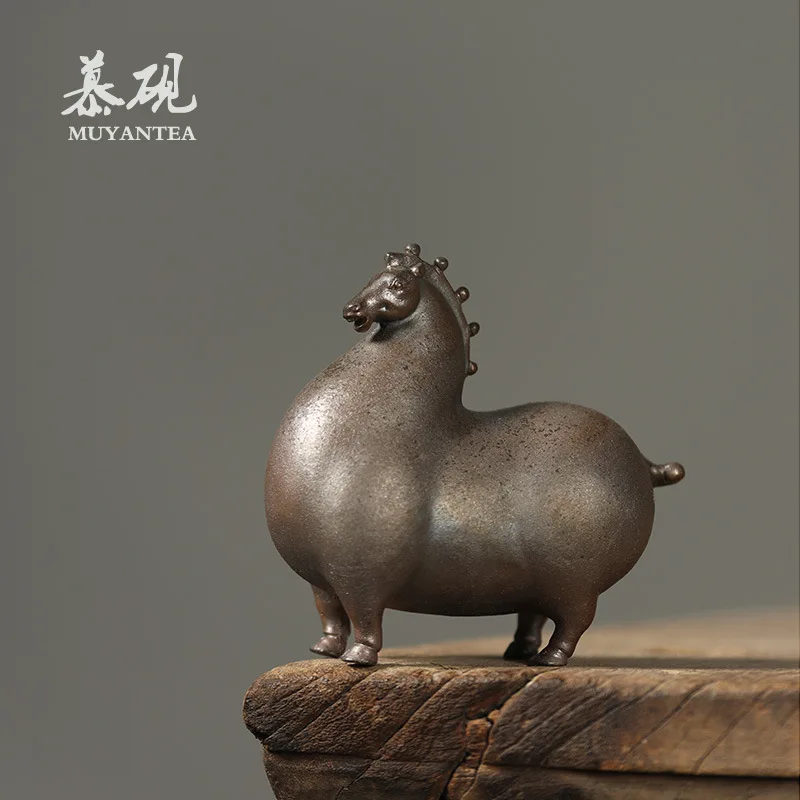 

Mu Yan Firewood Fired Ceramic Ornament Huang Ronghua Handmade Tang Hore Pet Creative Wabi-Sabi Style Kung Fu Tea Set