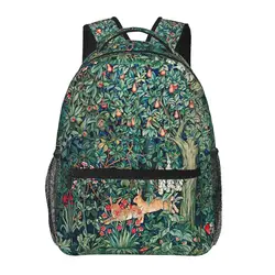 GREENERY, FOREST ANIMALS Hares Blue Green Red Floral Tapestry Backpacks Boys Girls Bookbag School Bags Kid Rucksack Shoulder Bag