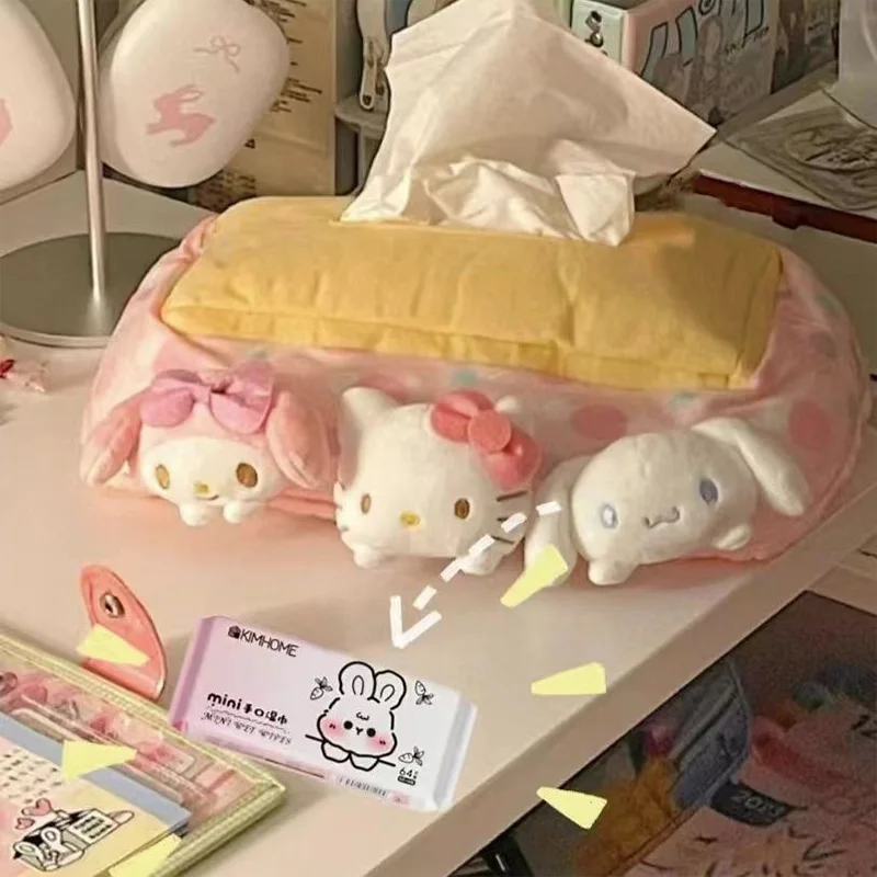 

New Kawaii My Melody Sanrio Cute Plush 3D Doll Drawn Paper Box Pop Dot Desktop Storage Tissue Girl Heart Girl Toys Gifts