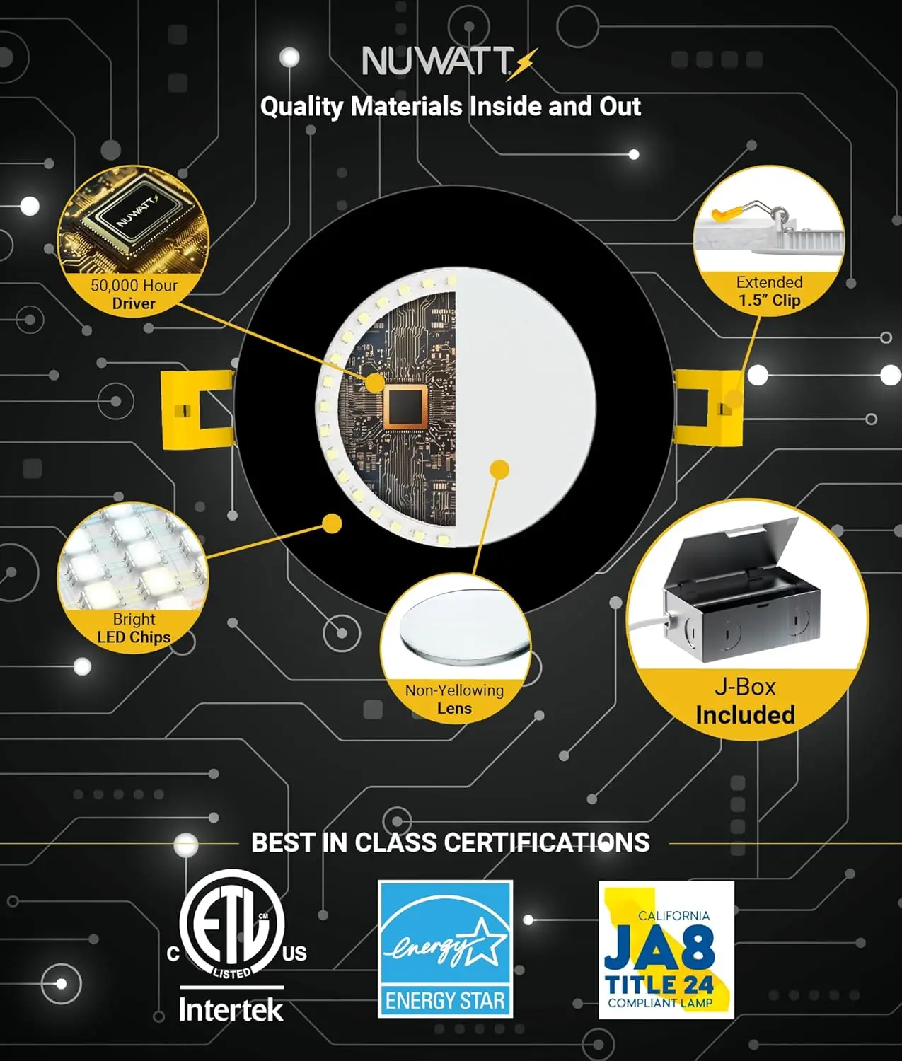 6팩 4인치 초박형 LED 캔리스 조명, 5CCT 조절 가능, 630LM, 9W, 밝기 조절 가능, IC 및 습기 등급, 블랙(금속 J-박스 포함)