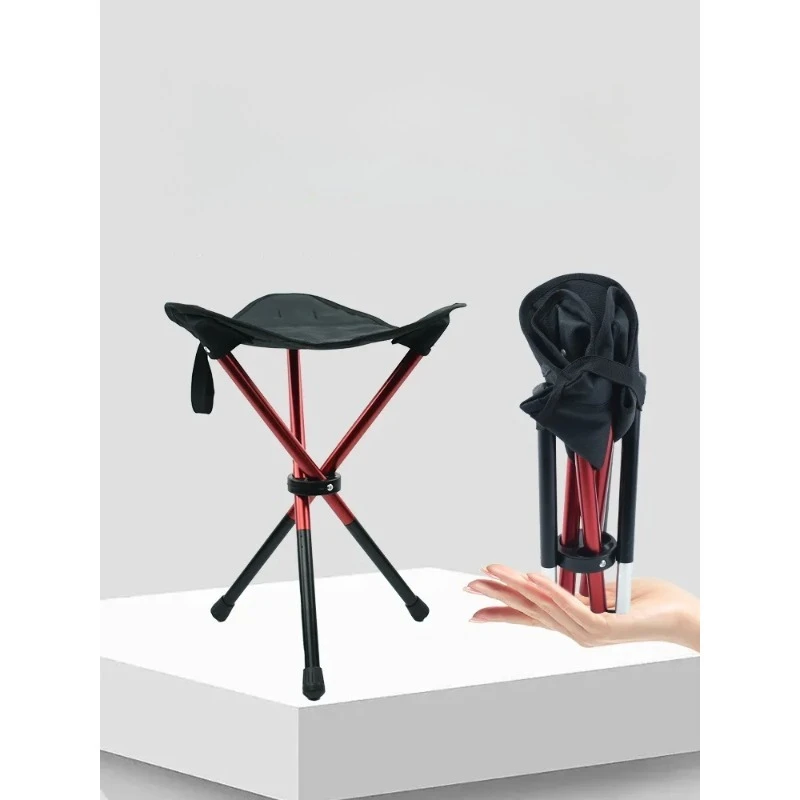 Thick Aluminum Alloy Outdoor Portable Triangular Folding Stool, Camping High Legged Stool, Fishing Pony Tie Chair