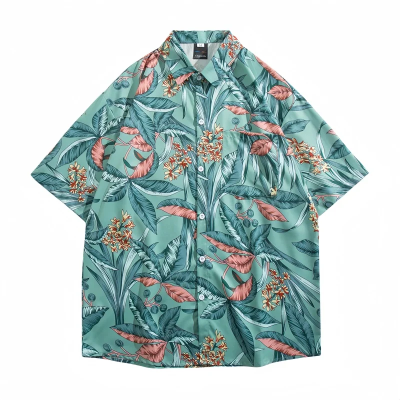 Summer Men's Vintage Hawaiian Beach Short Sleeve Floral Shirt Fashion Handsome Loose Fitting Casual Seaside Shirt