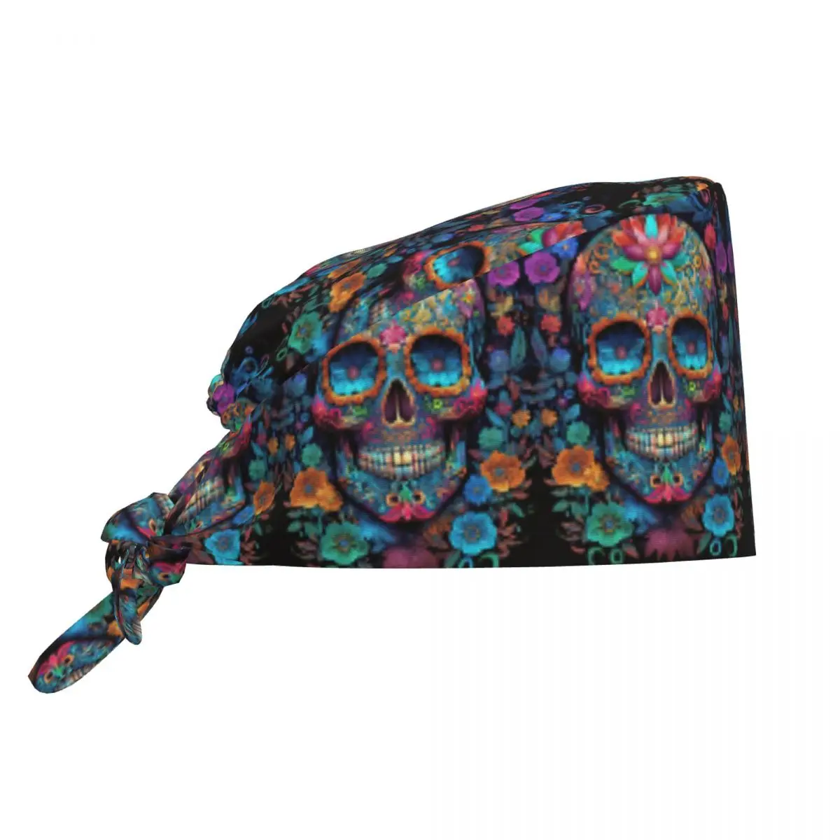 Mexican Skull Calavera Illustration Scrub Hat Doctor Working Surgical Cap Unisex Adjustable Nursing Caps for Dentist