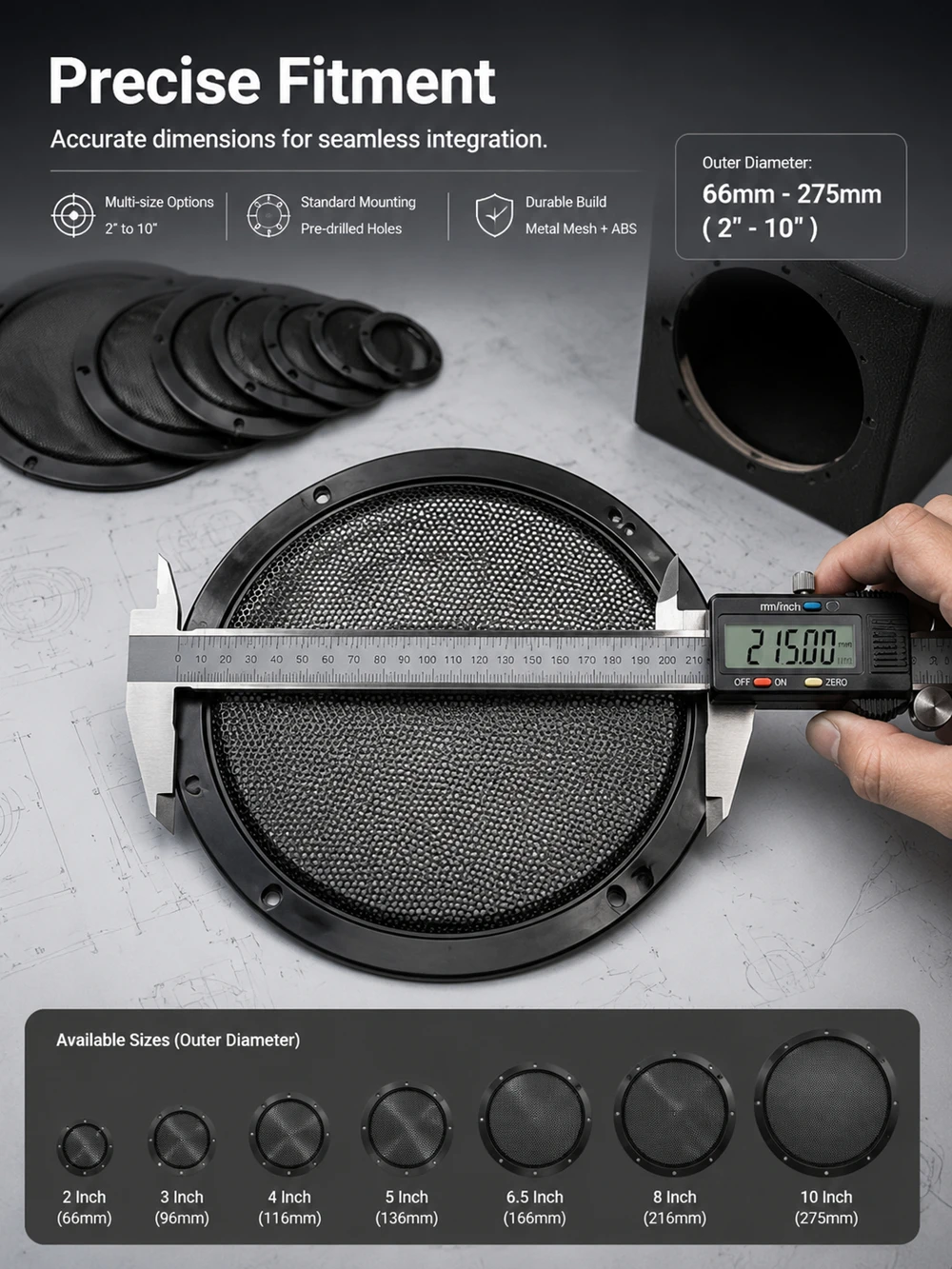 HIFIDIY LIVE 4 5 6 8 10 Zoll Lautsprecher-Netzabdeckung Hochwertige Auto- und Heim-Lautsprecherabdeckung Kunststoffrahmen Metall-Eisendraht-Gitter – Detail 4