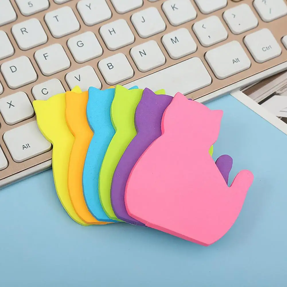 Cat Shaped Sticky Notes Cute Design Sticky Notes 6pcs Adorable Cat-shaped Sticky Notes with Strong Self-adhesive for Notebook