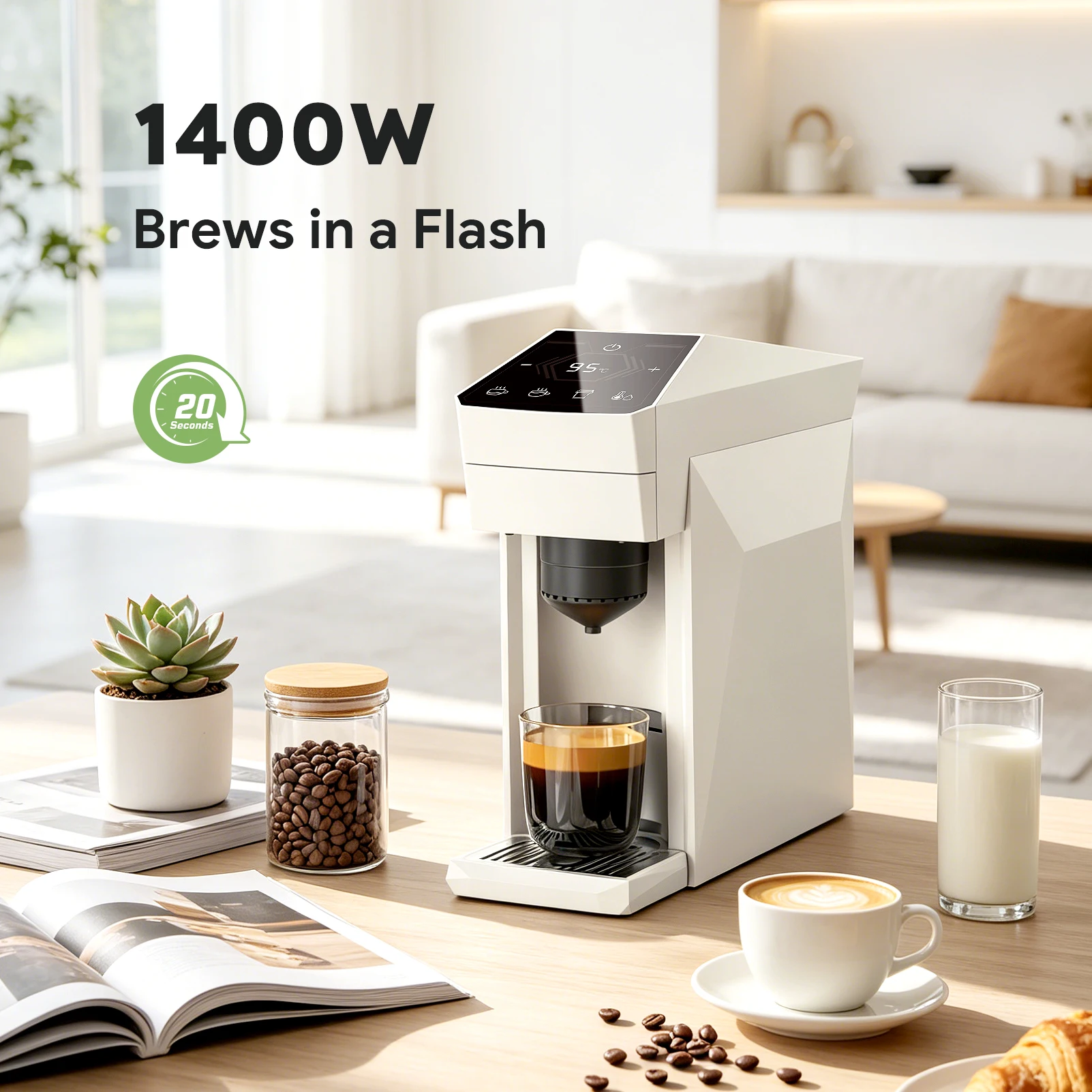 i Cafilas Espresso Machine 4-in-1 Compatible 19Bar Single serve espresso maker with 20s preheat, 27oz tank & touch screen.