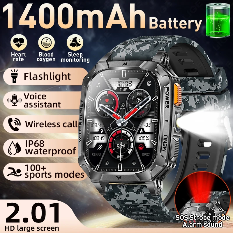 

LIGE 1400 mAh Smart Watch 2.01 Inch Screen Bluetooth Call Voice Assistant Watch Sport Fitness IP68 Waterproof Smartwatch For Men