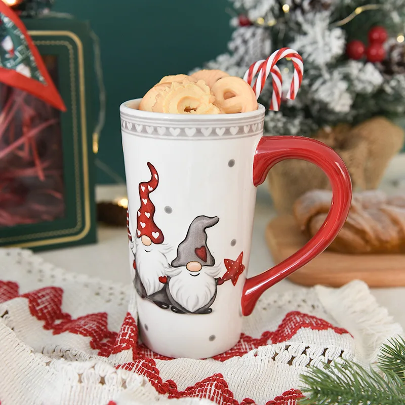 

550ML Christmas Tall Cup Large Capacity Mug Ceramic Home Relief Cup Lovely Trend Milk Office Tea Cup Household Items Mugs