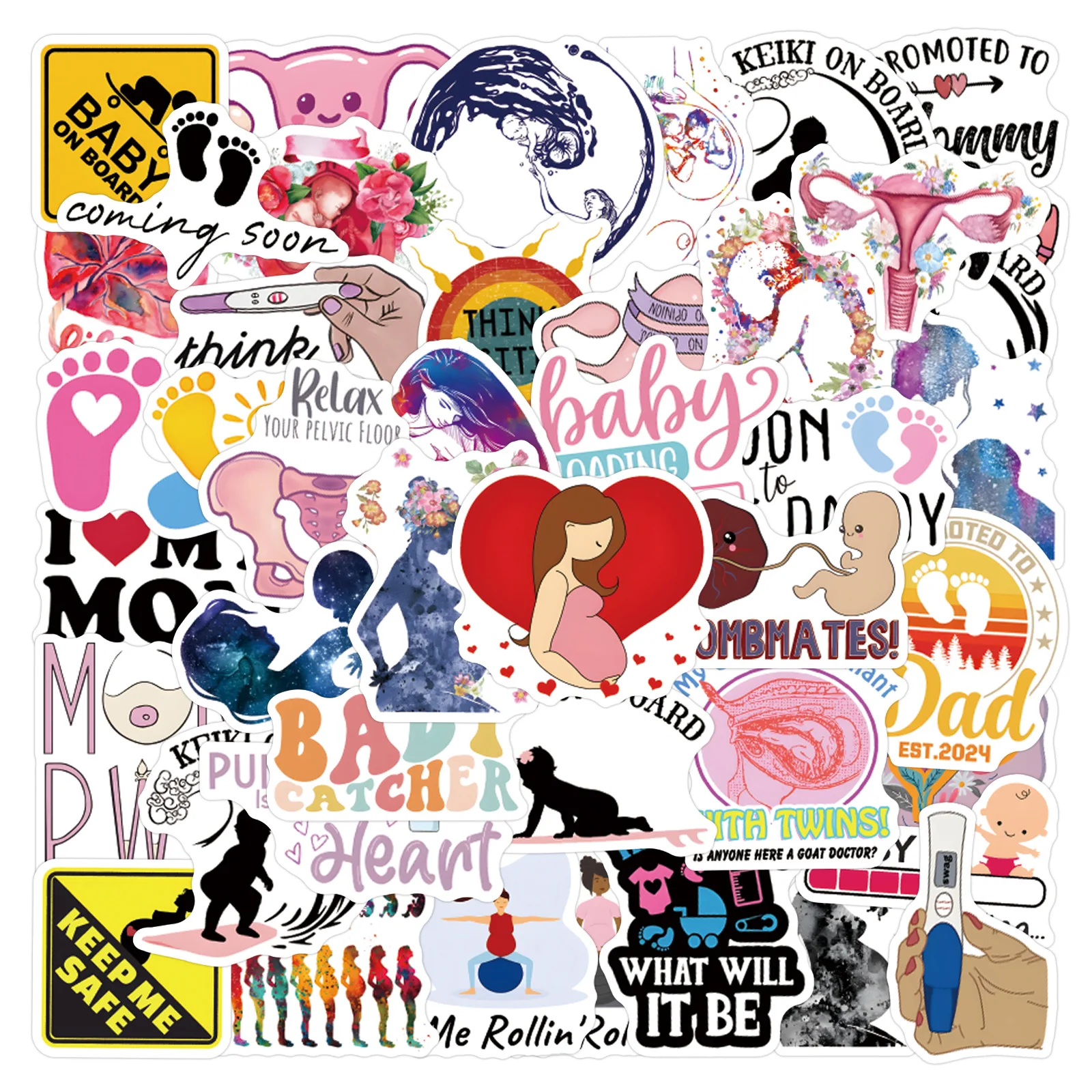 10/55PCS Pregnancy Baby Text Introduction Cartoon Doodle Decorative Laptop Water Cup Guitar Suitcase Waterproof Sticker Kids Toy