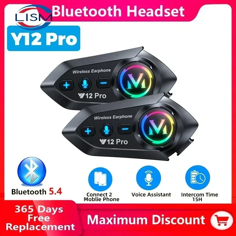 Casque de moto Y12 Pro avec interphone Bluetooth, distance 500M, IP56, résistant à la poussière et à l'eau, assistant vocal, partage de musique