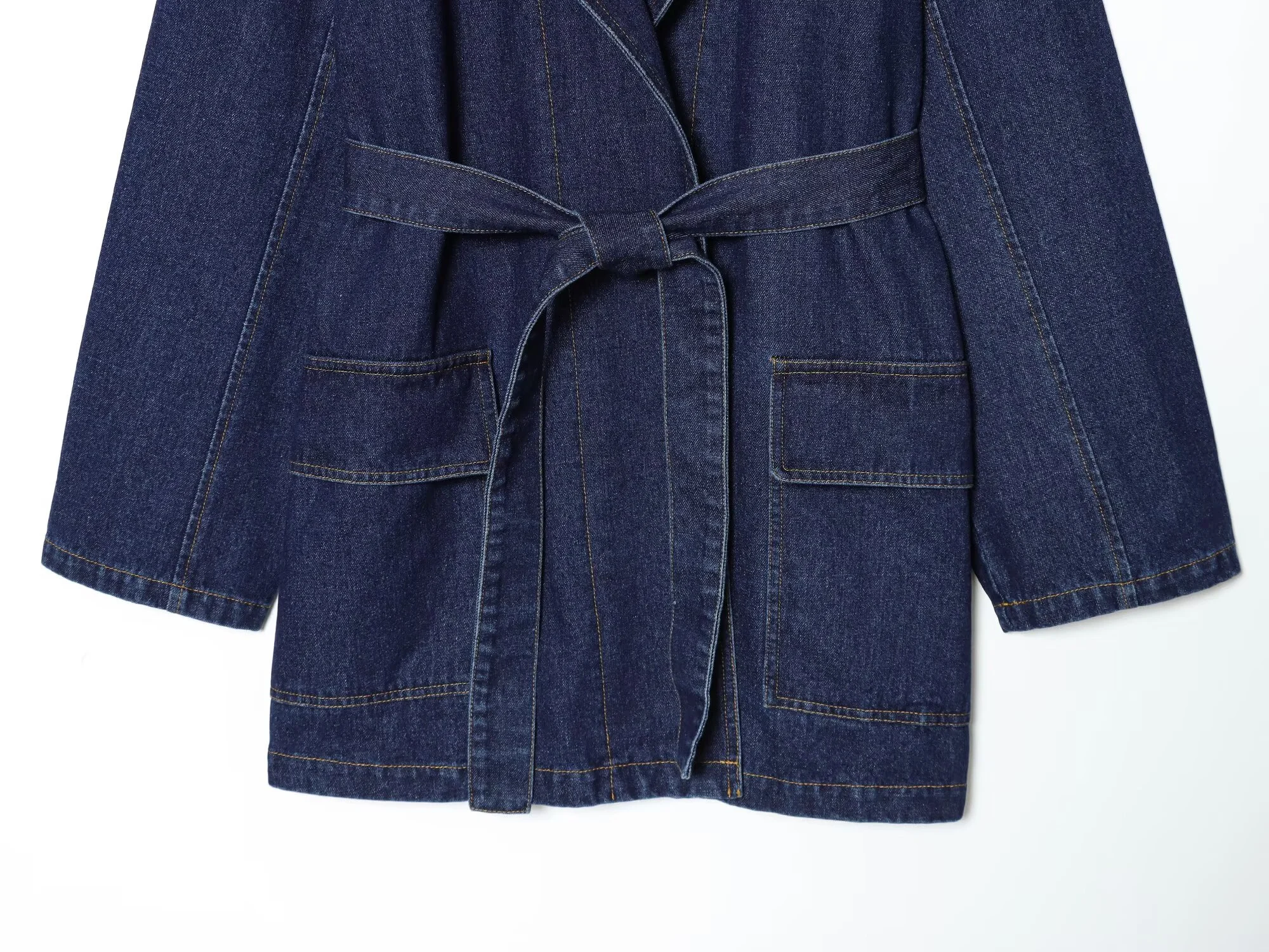 2025 شتاء جديد المرأة المألوف ركاب نمط تنوعا التلبيب جيب كبير التعادل الخصر الدنيم فستان بكم طويل #4