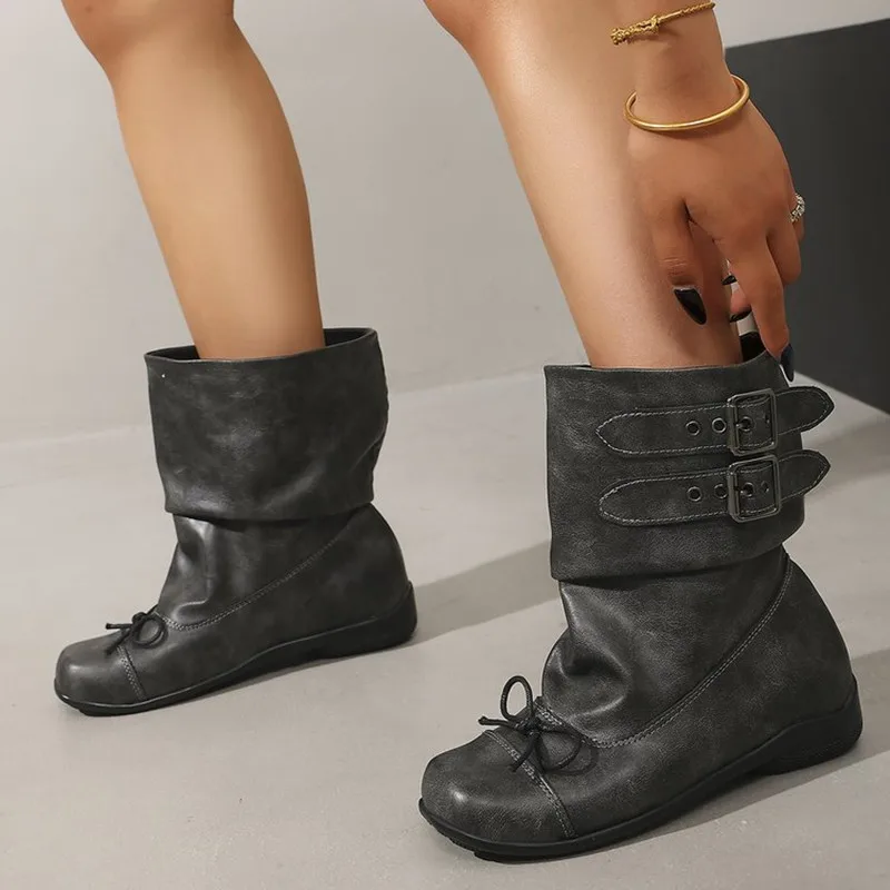 Flats Women Ankle Boots Fashion Designer Punk Boots Winter Woman Chelsea Boots New 2026 Trend Buckle Gladiator Motorcycle Botas