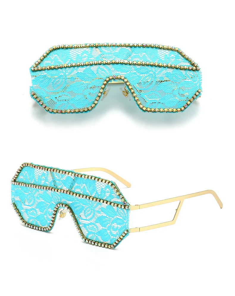 Ein Stück Floral Spitze Sonnenbrille Frauen Punk Großen Rahmen Diamant Sonnenbrille Weibliche Flache Top Strass Outdoor Fashion Brillen – Detail 17