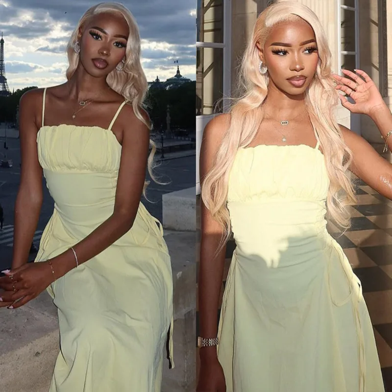 

2025 INS Style Solid Color Spaghetti Strap Backless Dress For Women Summer Pullover Mid-Length Slim Fit Casual Vacation Dress