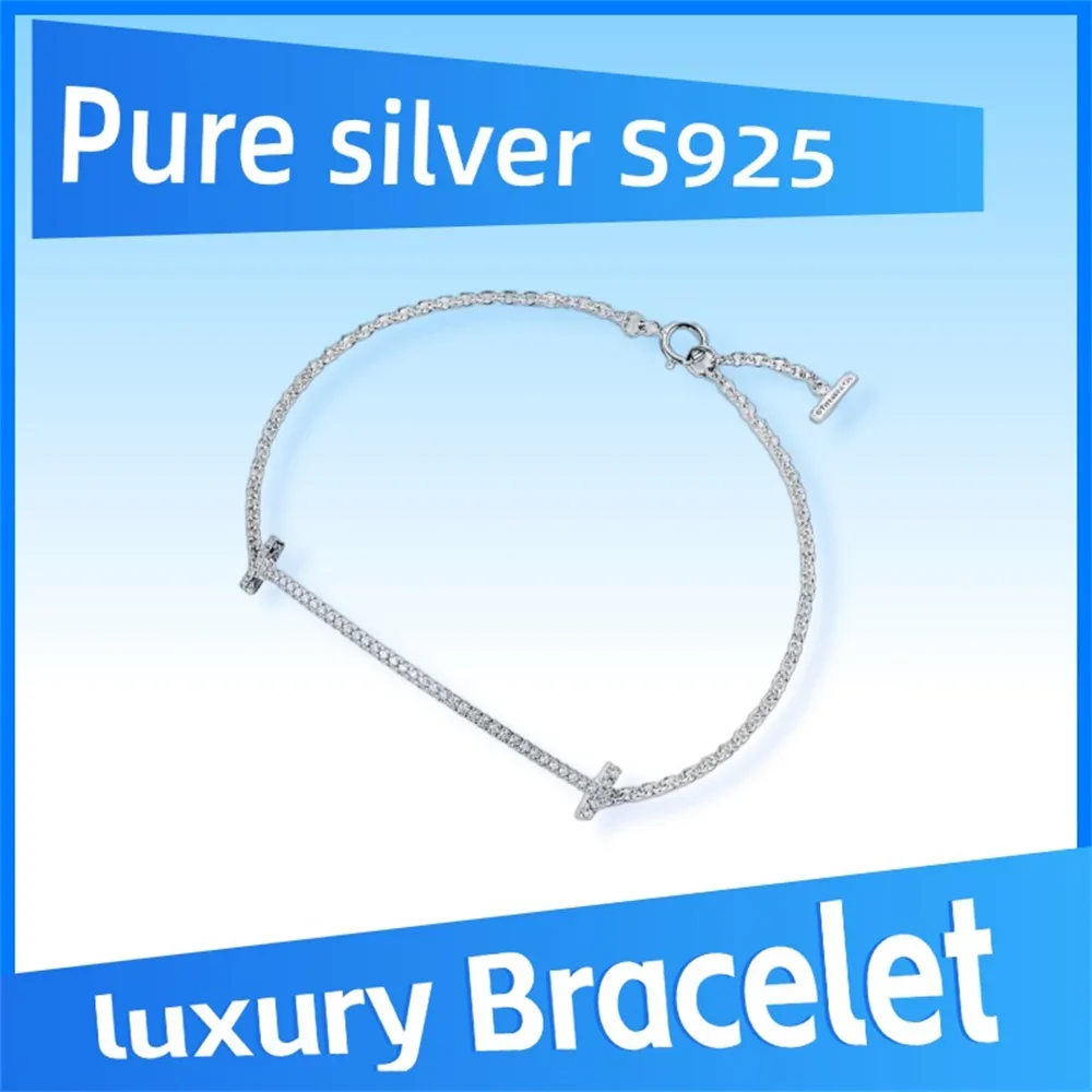 سوار en argent الاسترليني 925 بور، chaîne T Smile avec الماس، تصميم Elégant et charmant، جودة عالية pour femmes