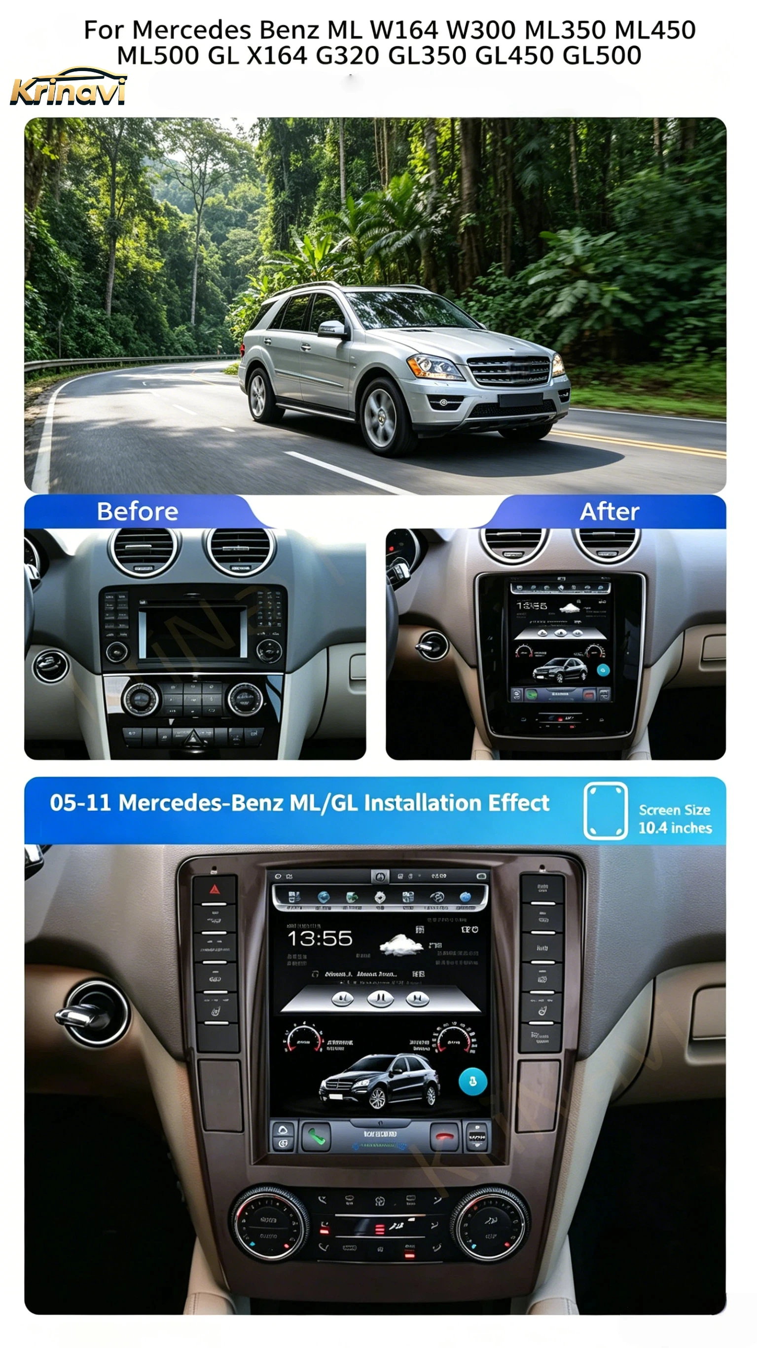 Car Radio for Mercedes Benz ML W164 W300 ML350 ML450 ML500 GL Android Player with Auto GPS Navigation Bluetooth Head Unit