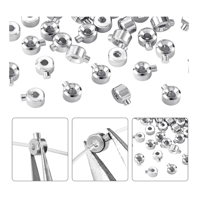 20Pcs Crimp Beads For Jewelry Making, Silver Spacer Beads Metal Bead Plug Crimp Pendant For Bracelet Necklace